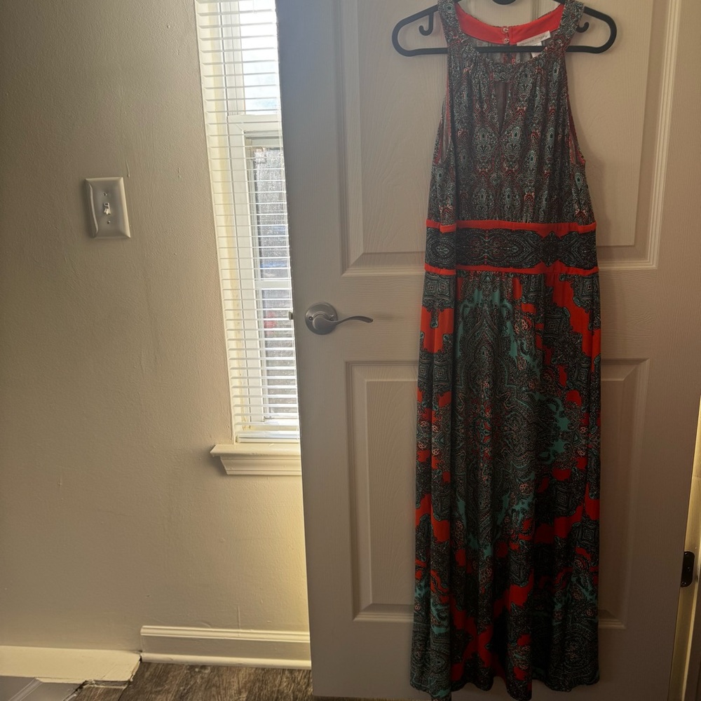 LONDON TIMES Paisley Colorful Airy Keyhole Neck Maxi Dress size 14